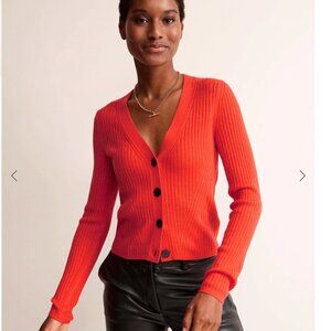 Boden Ribbed Merino V Cardigan Vermillion Red XS NWT